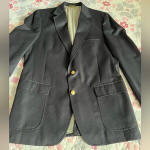 VTG 70s Lands End Navy Blazer Gold 100% Wool Preppy Old Money 43L Union Made USA
